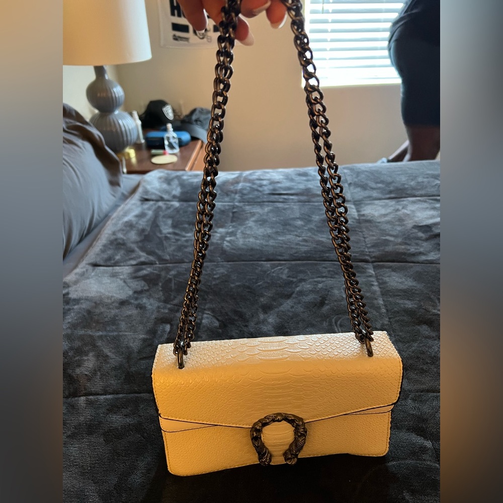 Cream faux snake skin crossbody bag